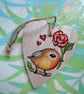 Robin and Rose Wooden Heart Hanging Decoration - Image 1