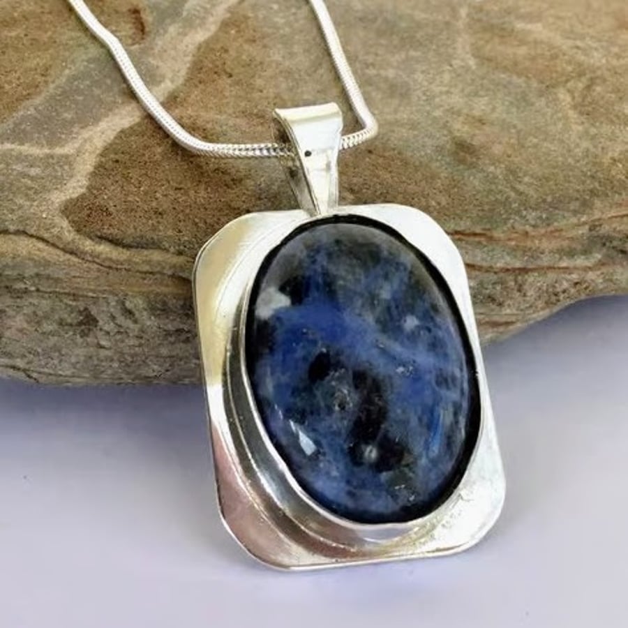 Sterling Silver Pendant with Sodalite, Hallmarked 