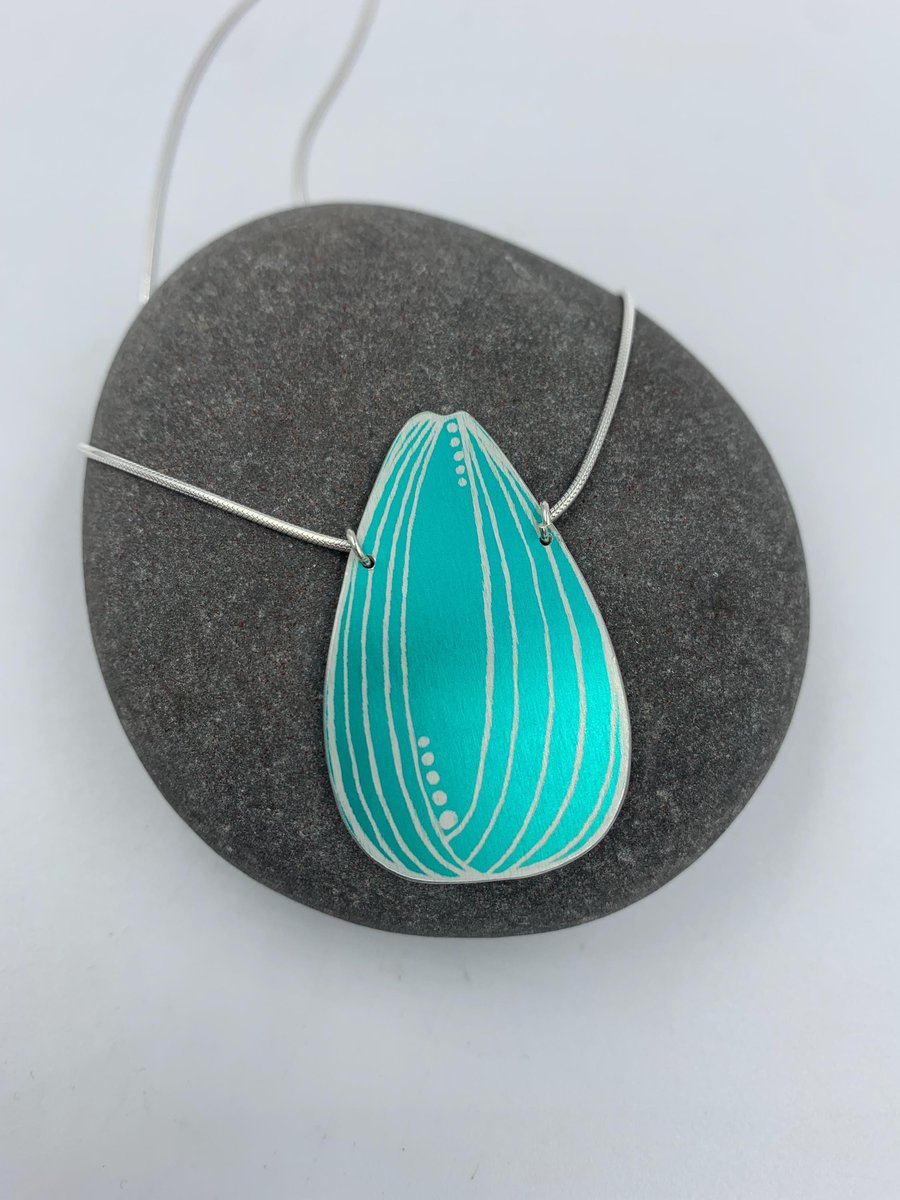 Teal aluminium tulip pendant