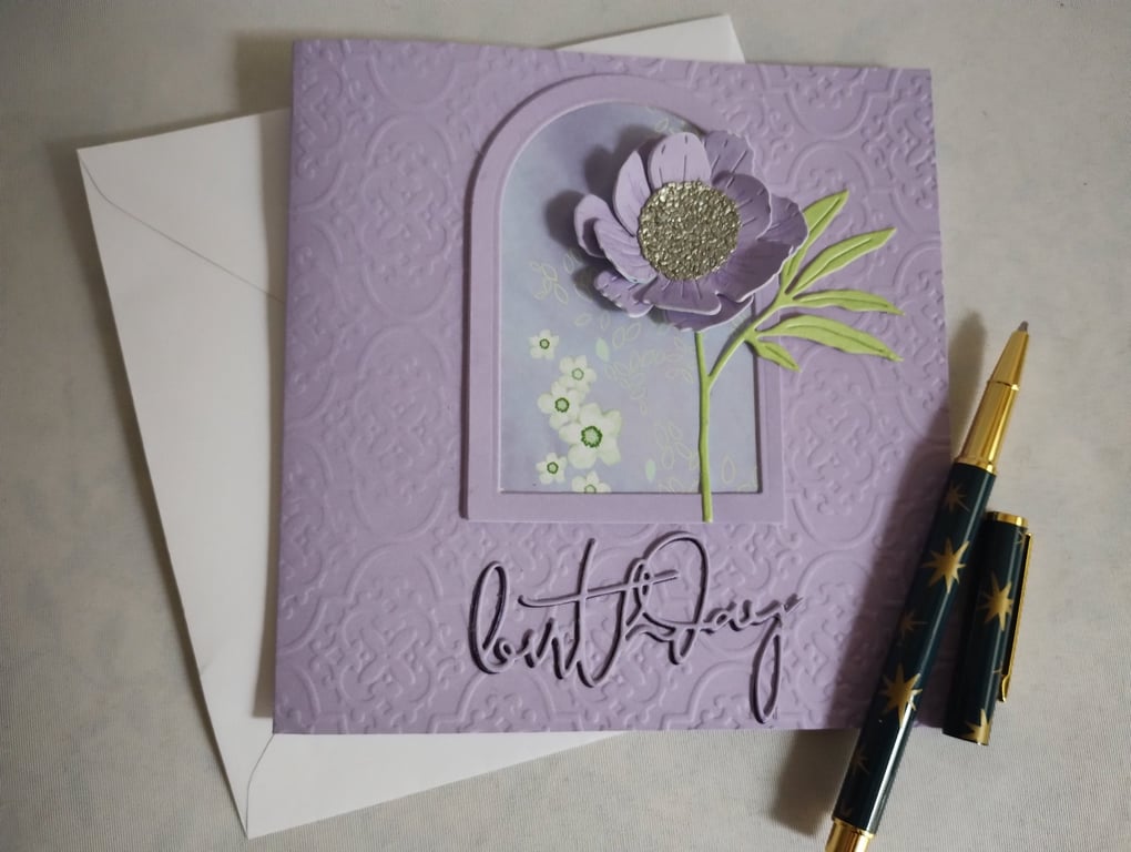 Lovely Lilac Woodland Floral Arch Birthday Card 