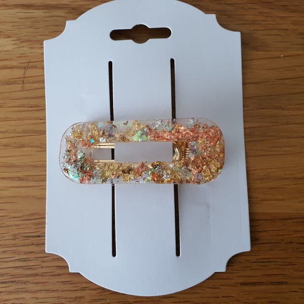 Pretty Alligator Hair Clip With Mixed Gold Leaf 