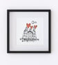 Three Houses, house illustration with hearts, Giclee print