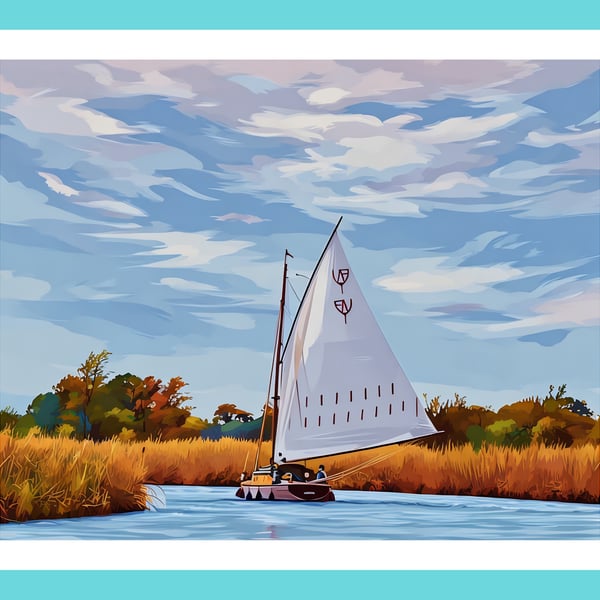 Sailing Boat Norfolk Broads Norfolk Greeting Card A5 Size 