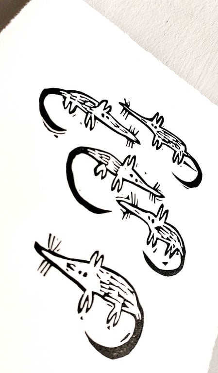 A few Shrews - lino cut print