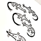 A few Shrews - lino cut print