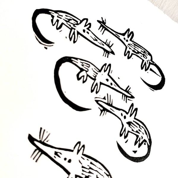 A few Shrews - lino cut print