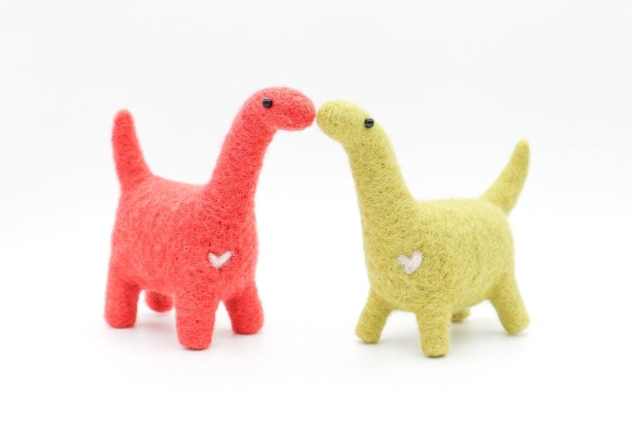 Dinos in Love - Pair of Handmade Needle Felted Dinosaurs Decoration Anniversary 