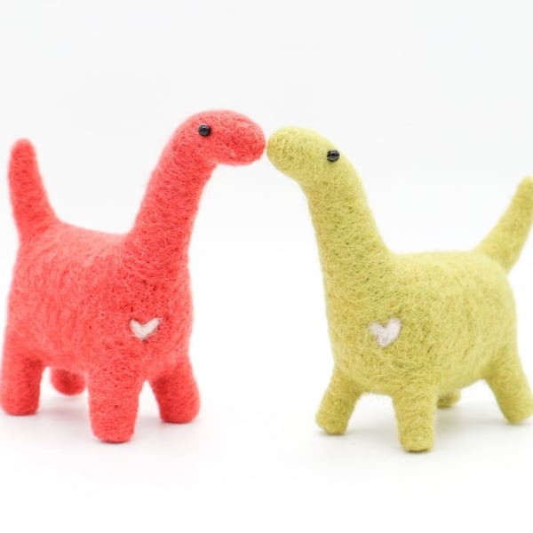 Dinos in Love - Pair of Handmade Needle Felted Dinosaurs Decoration Anniversary 