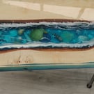  River Coffee Table, Marine theme, Resin and Chestnut wood .