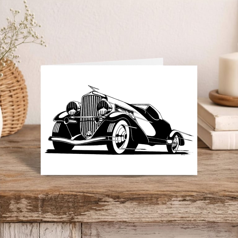 Classic Car Greeting Card: Detailed Pen and Ink Artwork for a Car Lover (413)