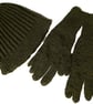 Knitted handmade hat and gloves set - green