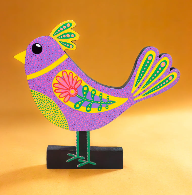 Folk Bird Sculpture - Handmade and Hand-painted
