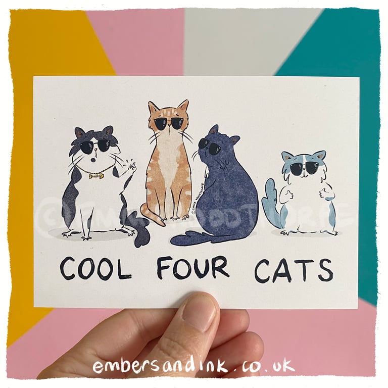 Cool Four Cats Postcard