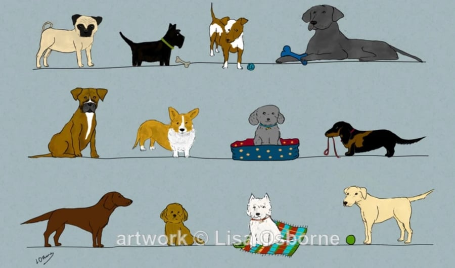 Lots of dogs - signed print