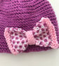 Hand knitted baby cloche hat with bow - Image 2