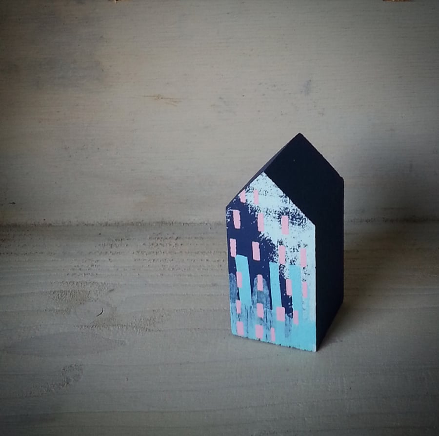 Miniature Wooden House, Little Painted House, House Ornament, Housewarming Gift