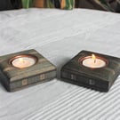 Small pair of laminated wooden tealight holders (scorched finish)