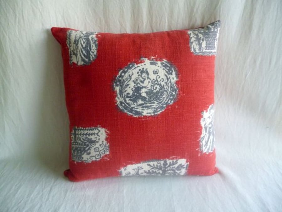 1950s vintage pictorial barkcloth cushion cover