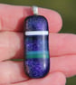 Handmade Blue and purple dichroic banded pendant, fused glass necklace  SKU F38