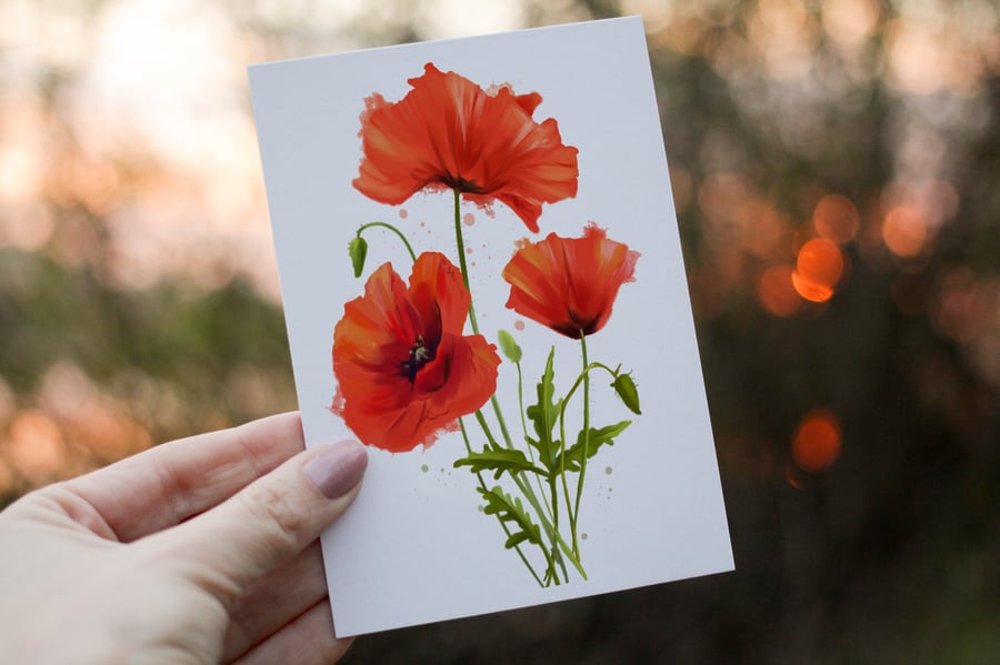 Poppy Flower Birthday Card, Card for Friend, Greeting Card, Flower Birthday Gift