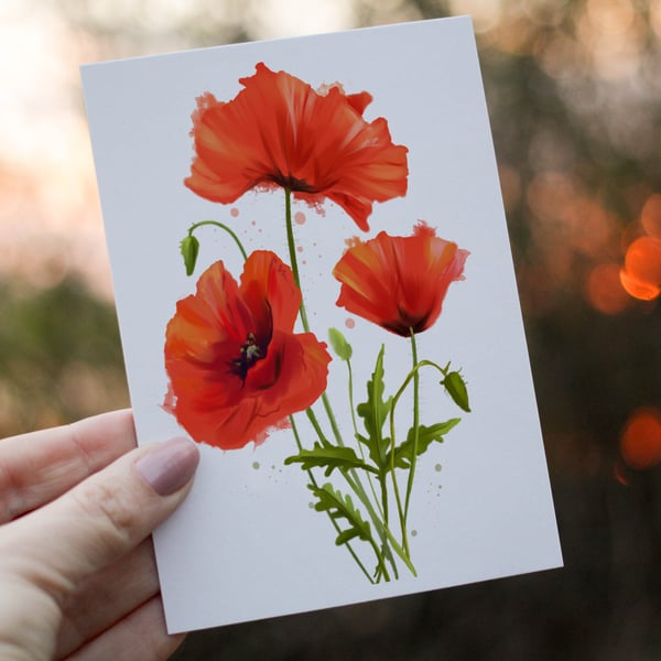 Poppy Flower Birthday Card, Card for Friend, Greeting Card, Flower Birthday Gift
