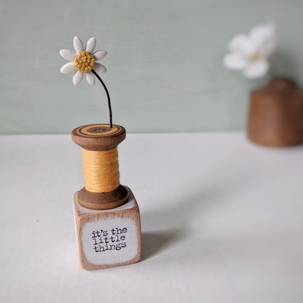 Clay Daisy on a Teeny Vintage Bobbin 'it's the little things'