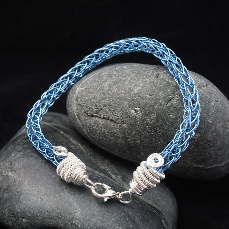 Blue viking knit bracelet
