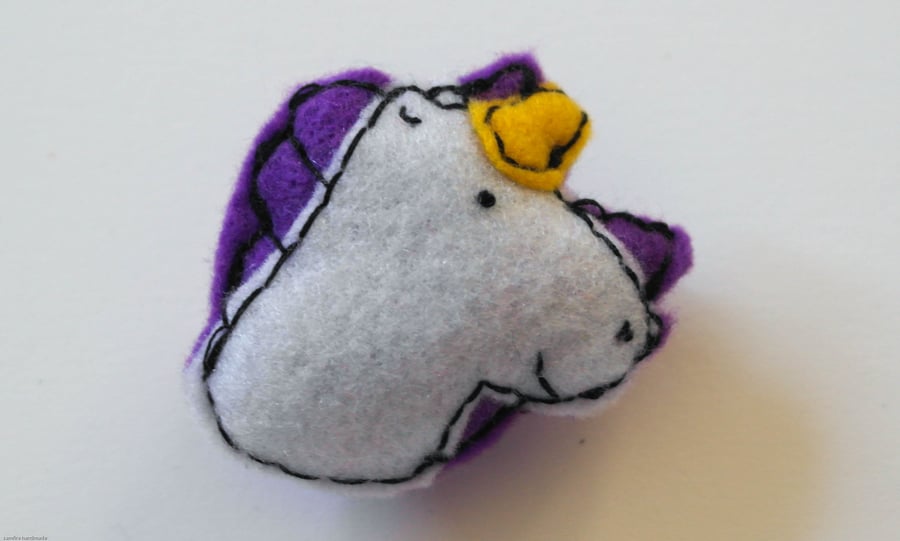 Seconds Sunday Felt Unicorn Brooch, Purple unicorn Handmade Pin, Gift for her