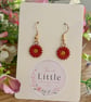 Red Flower Dangle Earrings, Enamel Floral Charms, Handmade Jewellery - Image 5