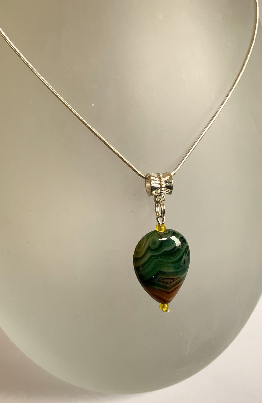 Malachite Agate Stone Pendant Necklace.