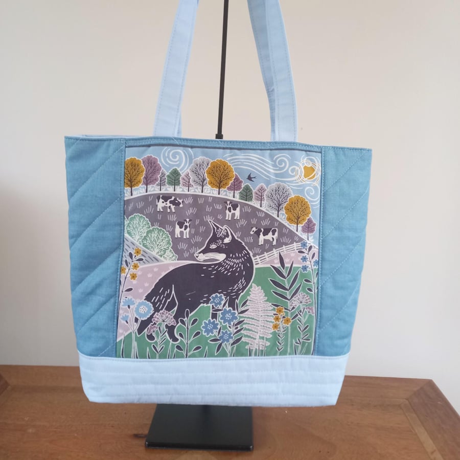 Quilted Fox Panel Tote Bag