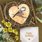 Coaltit on Spring Blossom - Keepsake Gift & Hanging Heart Decoration