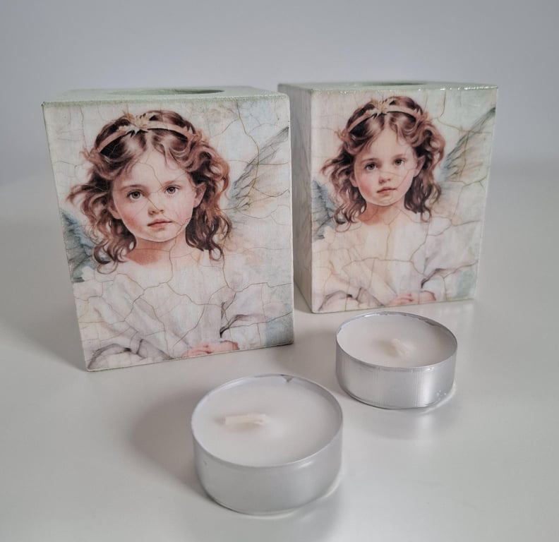 Christmas Angel Tea Light Holders - Set of Two Candle Holders Home Decor Unique 