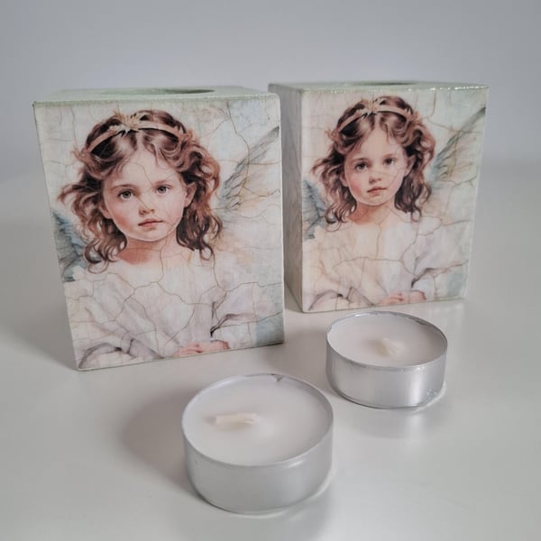Christmas Angel Tea Light Holders - Set of Two Candle Holders Home Decor Unique 