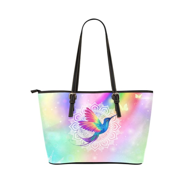 Bird of Wonder Rainbow Fantasy PU Leather Tote Bag.