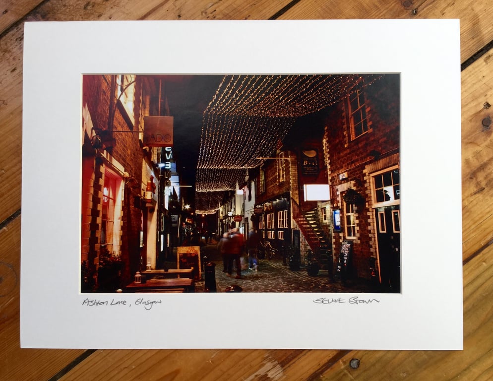 Ashton Lane, Glasgow Signed Mounted Print FREE DELIVERY