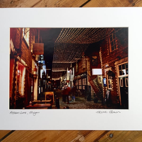 Ashton Lane, Glasgow Signed Mounted Print FREE DELIVERY