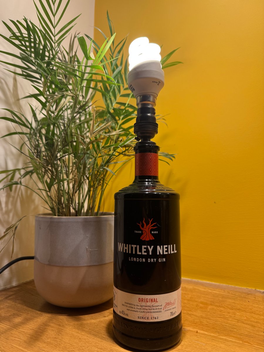 Upcycled Whitely Neill Black Gin Bottle Lamp