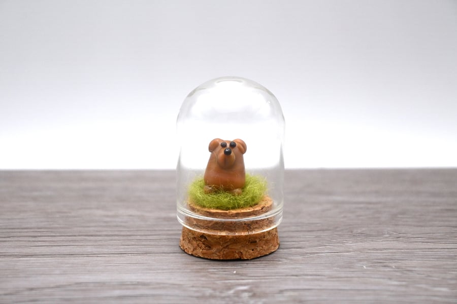 small glass brown dog cloche