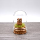 small glass brown dog cloche