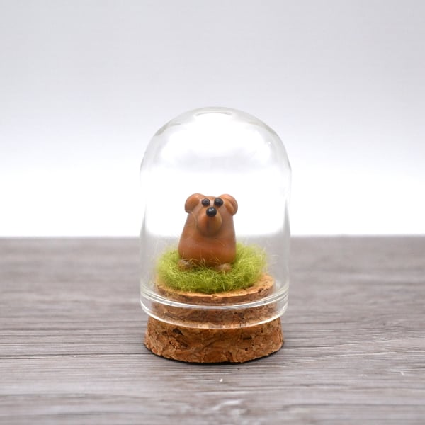 small glass brown dog cloche