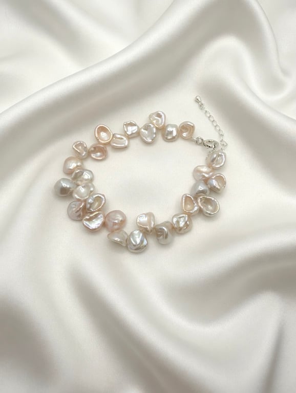 Keshi Freshwater Pearl Bracelet in Sterling Silver
