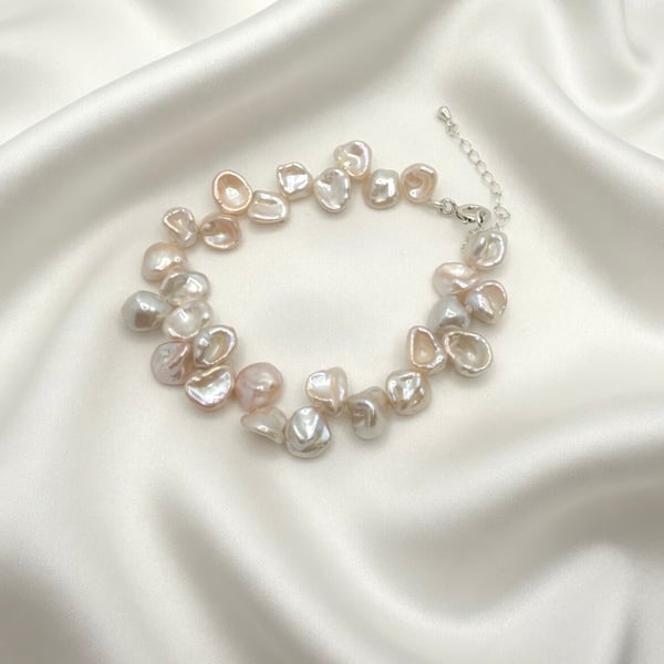 Keshi Freshwater Pearl Bracelet in Sterling Silver