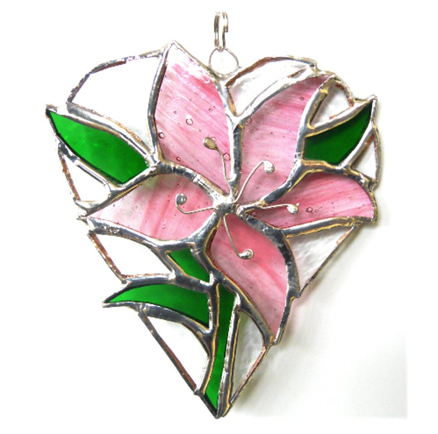 Lily Heart Suncatcher Stained Glass 012 Pink