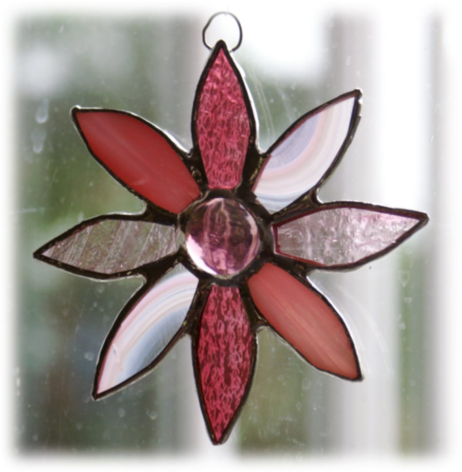 SOLD Pink  Daisy Stained Glass Suncatcher 