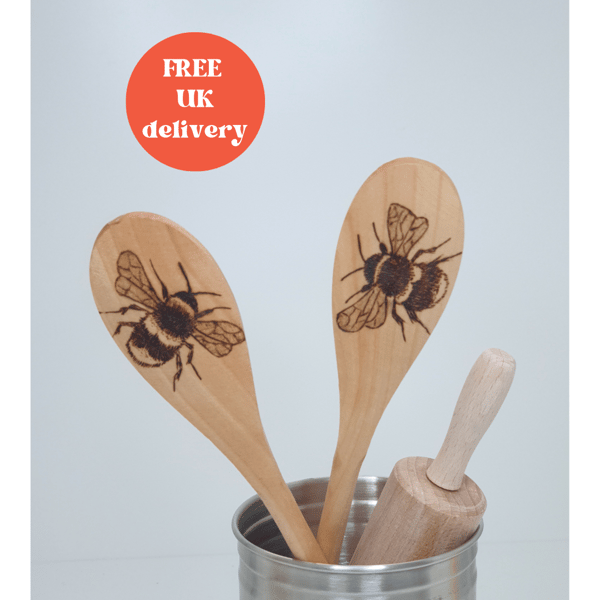 Bee Wooden spoons, baking gift, stocking filler gift for a baker