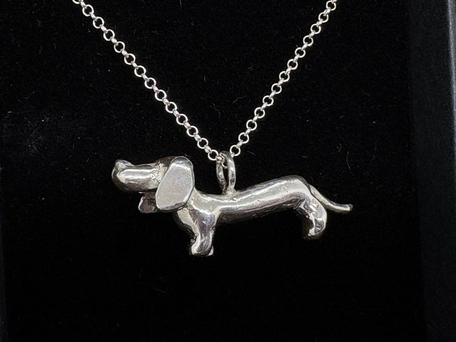 Handmade Dachshund Pendant, Fine Silver Sausage Dog Necklace, Unique One of a 