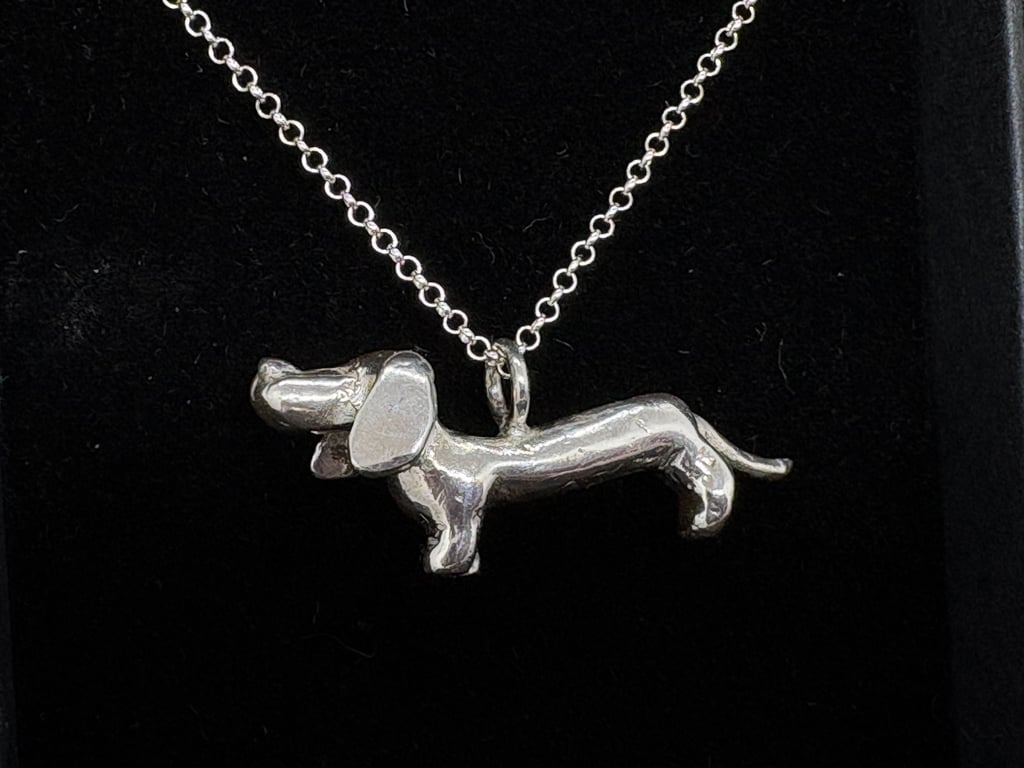 Handmade Dachshund Pendant, Fine Silver Sausage Dog Necklace, Unique One of a 