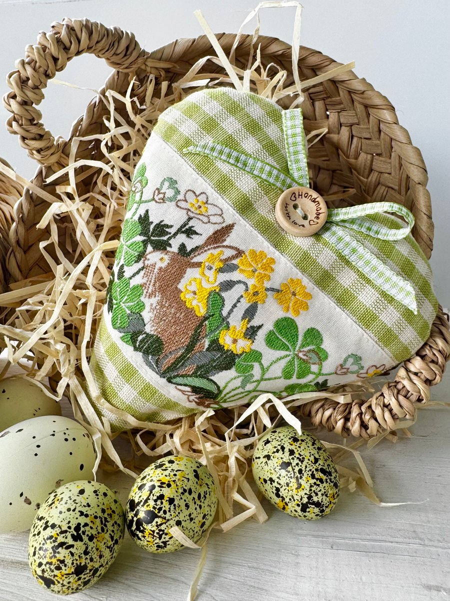 SALE - RABBIT HEART DECORATION - green checks 