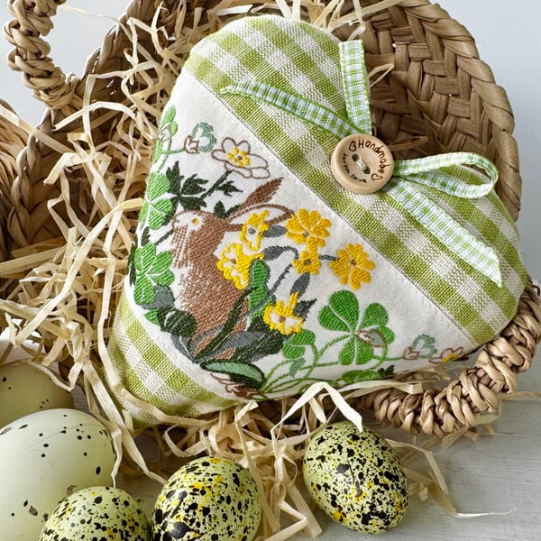 SALE - RABBIT HEART DECORATION - green checks 
